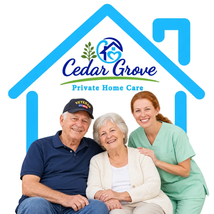Cedar Grove caregiver with a veteran and his wife at home
